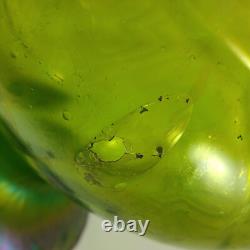 Vase en verre artistique irisé austro-bohémien de 22 cm de large avec grenouille