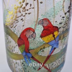 Vase en verre artistique irisé d'okra avec perroquets Richard Golding Édition limitée 4/25