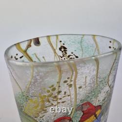 Vase en verre artistique irisé d'okra avec perroquets Richard Golding Édition limitée 4/25