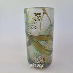 Vase en verre artistique irisé d'okra avec perroquets Richard Golding Édition limitée 4/25