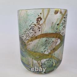 Vase en verre artistique irisé d'okra avec perroquets Richard Golding Édition limitée 4/25