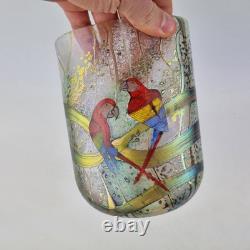 Vase en verre artistique irisé d'okra avec perroquets Richard Golding Édition limitée 4/25