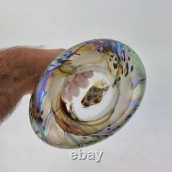 Vase en verre artistique irisé d'okra avec perroquets Richard Golding Édition limitée 4/25
