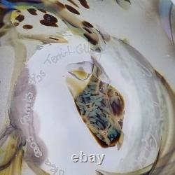 Vase en verre artistique irisé d'okra avec perroquets Richard Golding Édition limitée 4/25