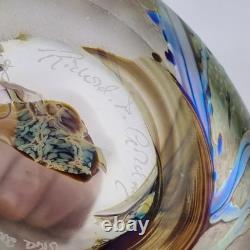 Vase en verre artistique irisé d'okra avec perroquets Richard Golding Édition limitée 4/25