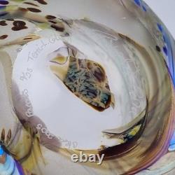 Vase en verre artistique irisé d'okra avec perroquets Richard Golding Édition limitée 4/25