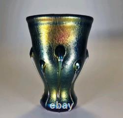 Vase en verre artistique irisé signé Vaclav Stepanek avec tiges et têtards rares