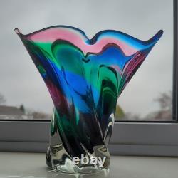 Vase en verre artistique japonais vintage par Iwatsu Hineri Glassworks, moderne du milieu du siècle