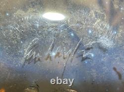 Vase en verre artistique libre britannique signé Peter Layton, ambre et opalin