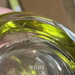 Vase en verre artistique lourd Art Déco Val St Lambert en verre tordu vert SIGNÉ