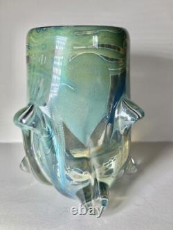 Vase en verre artistique magnifique, soufflé à la main, cœur et vigne, vintage 1981, signé