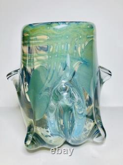 Vase en verre artistique magnifique, soufflé à la main, cœur et vigne, vintage 1981, signé