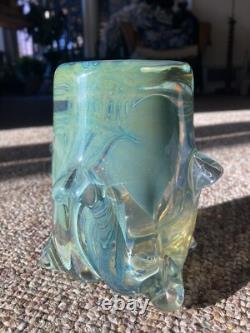 Vase en verre artistique magnifique, soufflé à la main, cœur et vigne, vintage 1981, signé