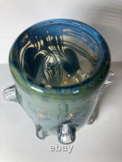 Vase en verre artistique magnifique, soufflé à la main, cœur et vigne, vintage 1981, signé