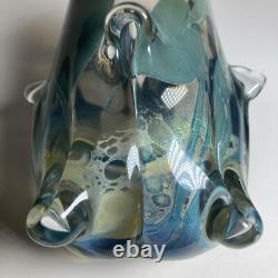 Vase en verre artistique magnifique, soufflé à la main, cœur et vigne, vintage 1981, signé