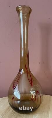 Vase en verre artistique maltais rare avec des tourbillons rouges et ambres, grand modèle de 41 cm