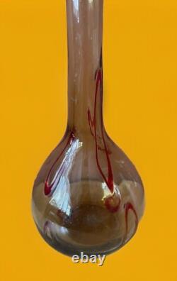 Vase en verre artistique maltais rare avec des tourbillons rouges et ambres, grand modèle de 41 cm