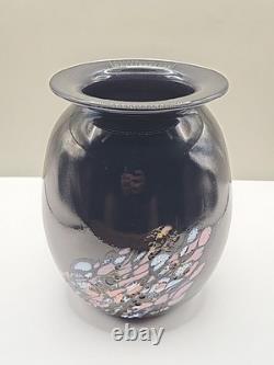 Vase en verre artistique norvégien Hallingglass Odd Ingar Karlengen 1988 signé avec autocollant