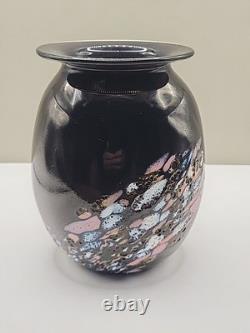 Vase en verre artistique norvégien Hallingglass Odd Ingar Karlengen 1988 signé avec autocollant