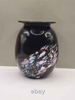 Vase en verre artistique norvégien Hallingglass Odd Ingar Karlengen 1988 signé avec autocollant