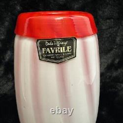 Vase en verre artistique opalescent blanc rayé de canne de bonbon rouge Dale Tiffany de 7,5 pouces