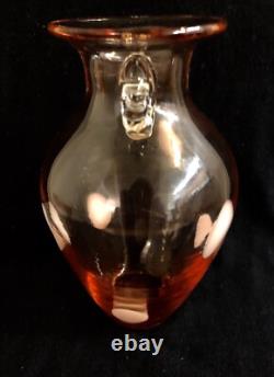 Vase en verre artistique rose avec poignées à pois