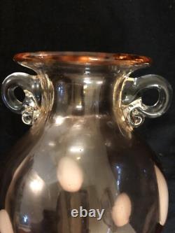 Vase en verre artistique rose avec poignées à pois