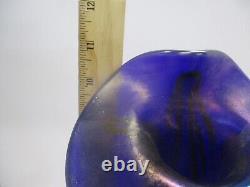 Vase en verre artistique signé Jack in the Pulpit bleu avec des rayures orange '76 Fellei