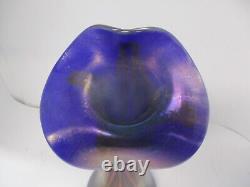 Vase en verre artistique signé Jack in the Pulpit bleu avec des rayures orange '76 Fellei