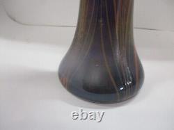 Vase en verre artistique signé Jack in the Pulpit bleu avec des rayures orange '76 Fellei