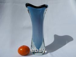 Vase en verre artistique signé Reijmyre Paul Kedelv Re 57 1957 bleu aqua violet lilas