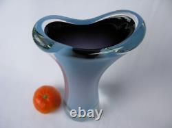 Vase en verre artistique signé Reijmyre Paul Kedelv Re 57 1957 bleu aqua violet lilas