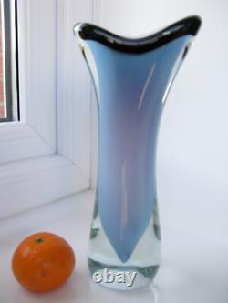 Vase en verre artistique signé Reijmyre Paul Kedelv Re 57 1957 bleu aqua violet lilas