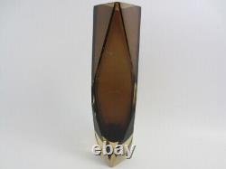 Vase en verre artistique sommerso en forme géométrique facettée V Nason en cannelle et or de l'époque spatiale XXL