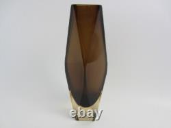 Vase en verre artistique sommerso en forme géométrique facettée V Nason en cannelle et or de l'époque spatiale XXL