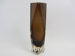 Vase en verre artistique sommerso en forme géométrique facettée V Nason en cannelle et or de l'époque spatiale XXL