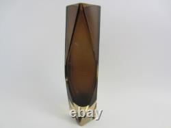 Vase en verre artistique sommerso en forme géométrique facettée V Nason en cannelle et or de l'époque spatiale XXL