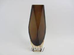 Vase en verre artistique sommerso en forme géométrique facettée V Nason en cannelle et or de l'époque spatiale XXL