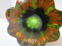 Vase en verre artistique soufflé à la main MCM vert or bleu 10,50 pouces de hauteur