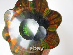 Vase en verre artistique soufflé à la main MCM vert or bleu 10,50 pouces de hauteur