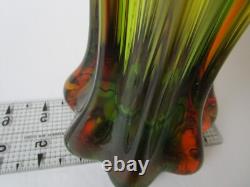 Vase en verre artistique soufflé à la main MCM vert or bleu 10,50 pouces de hauteur