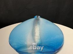 Vase en verre artistique soufflé à la main bleu blanc transparent de style mid-century moderne époustouflant