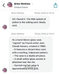 Vase en verre artistique soufflé à la main bleu par l'artiste français Jean Claude Novaro 1986