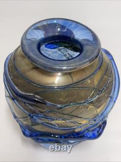 Vase en verre artistique soufflé à la main signé Joy Greenhalgh infusé avec de l'or 24 carats