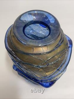 Vase en verre artistique soufflé à la main signé Joy Greenhalgh infusé avec de l'or 24 carats