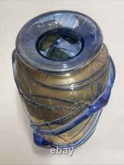 Vase en verre artistique soufflé à la main signé Joy Greenhalgh infusé avec de l'or 24 carats