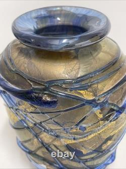 Vase en verre artistique soufflé à la main signé Joy Greenhalgh infusé avec de l'or 24 carats