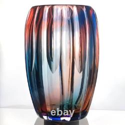 Vase en verre artistique tchèque lourd incroyable de 10,5 pouces, facetté arc-en-ciel, réactif aux UV, vintage