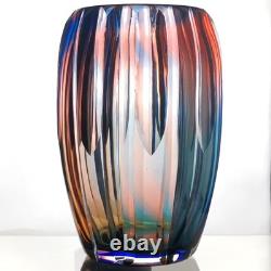 Vase en verre artistique tchèque lourd incroyable de 10,5 pouces, facetté arc-en-ciel, réactif aux UV, vintage