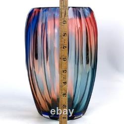 Vase en verre artistique tchèque lourd incroyable de 10,5 pouces, facetté arc-en-ciel, réactif aux UV, vintage
